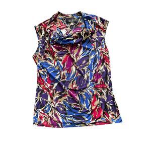 KASPER, SIZE M, MULTI COLORED COWL NECK SLEEVELESS TOP